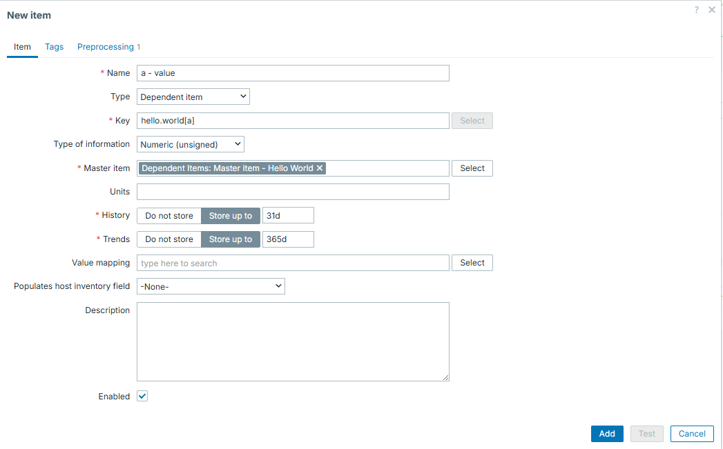 Dependent items - first dependent item