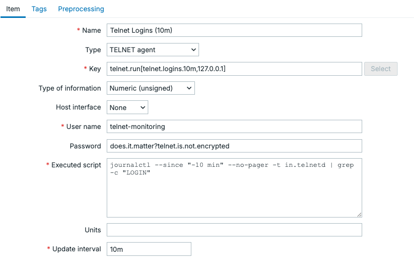 CLI Monitoring Telnet item