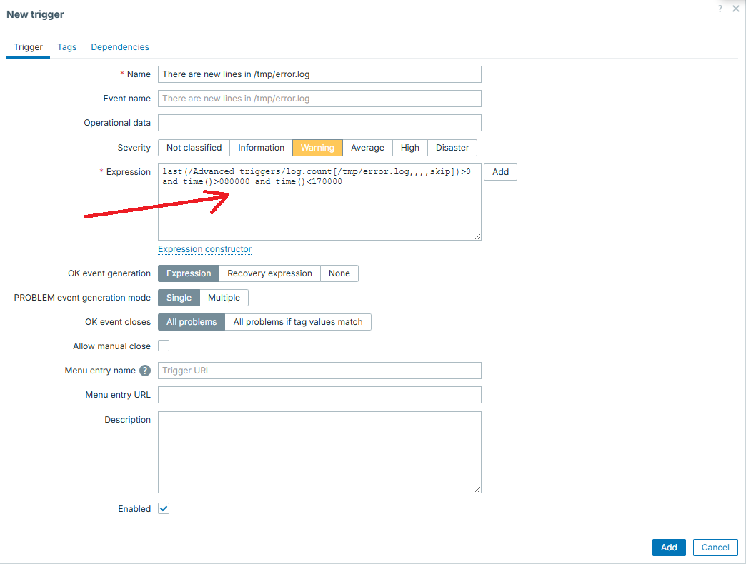 Advanced triggers - time component