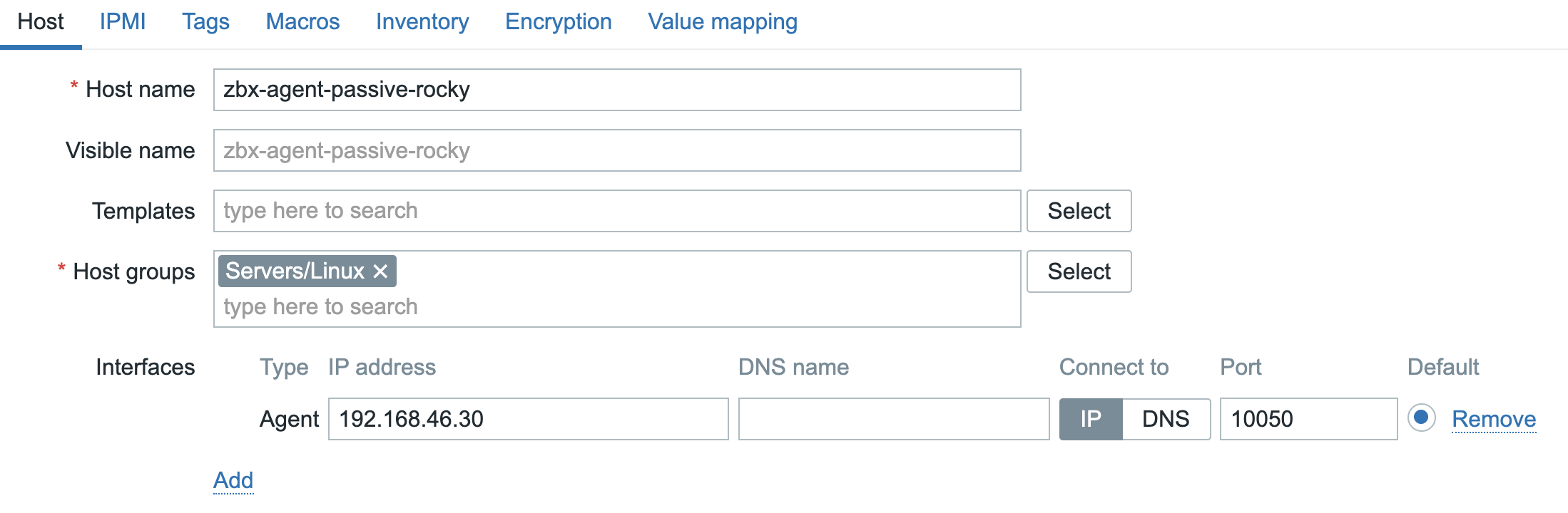 Zabbix Agent passive Linux host