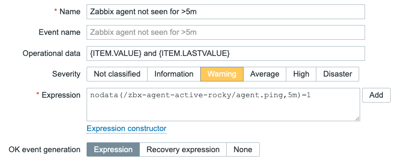 Zabbix agent not seen for 5m trigger