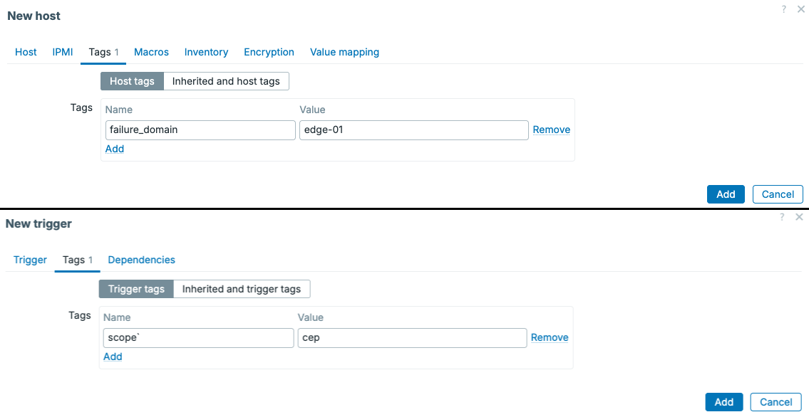 CEP host and trigger tags