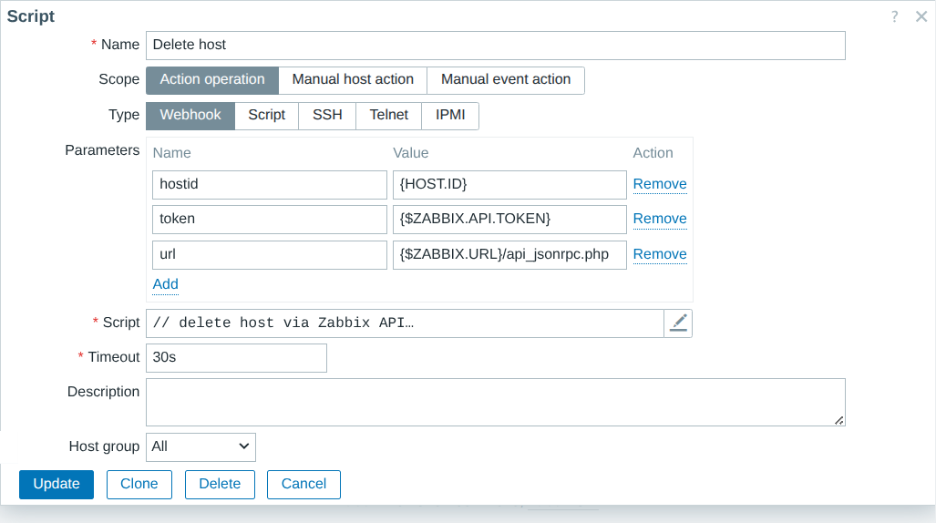 Delete host webhook