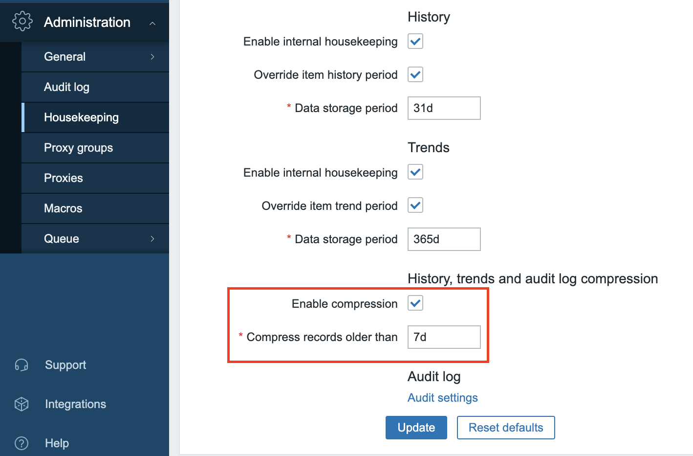 TimescaleDB settings